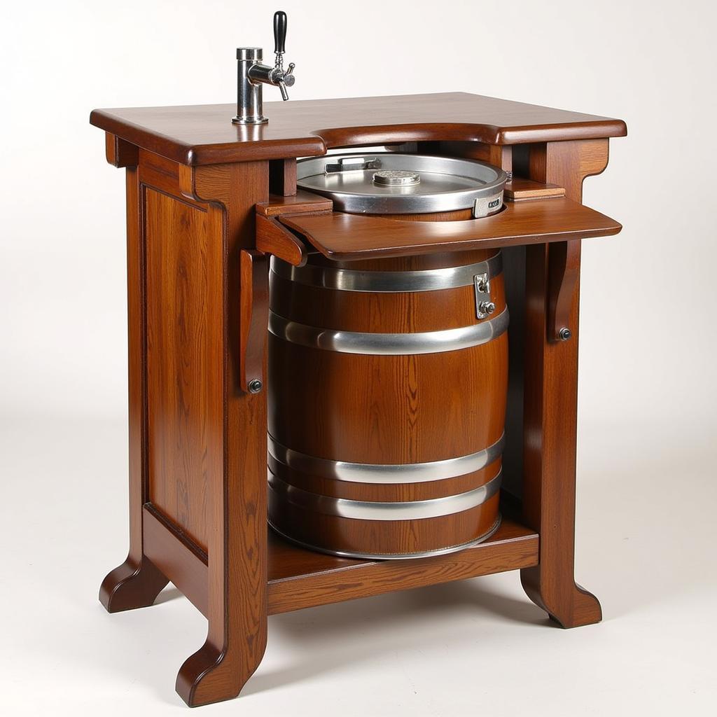 Durable wooden keg stand with a built-in tap