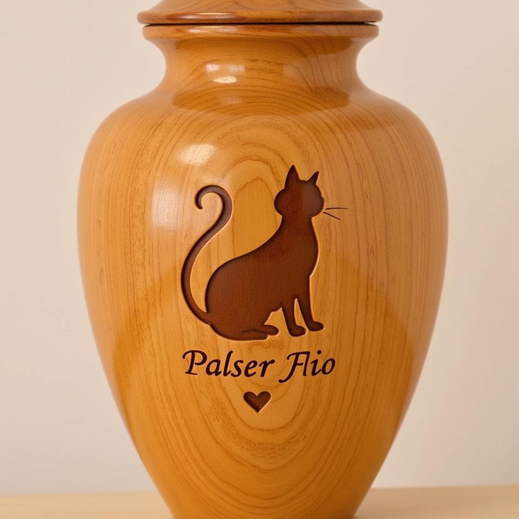 Engraved Wooden Orange Cat Urn