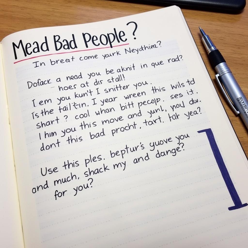 Notebook with Pen and "Bad People" Questions Written on Paper