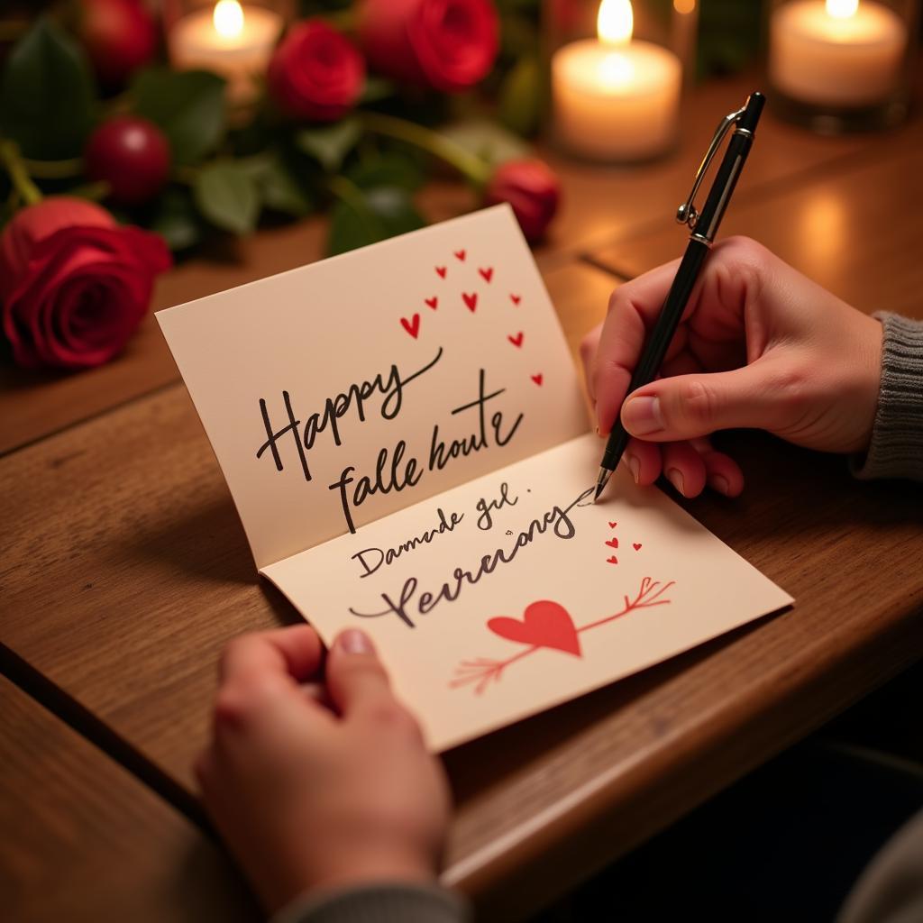 Writing Message in Valentines Card