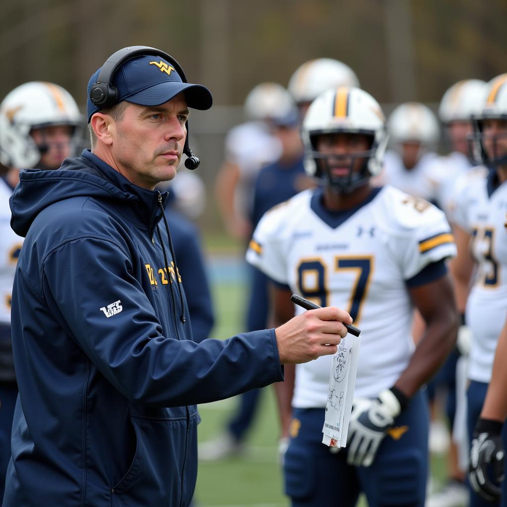 High school football coach strategizing with his team in West Virginia