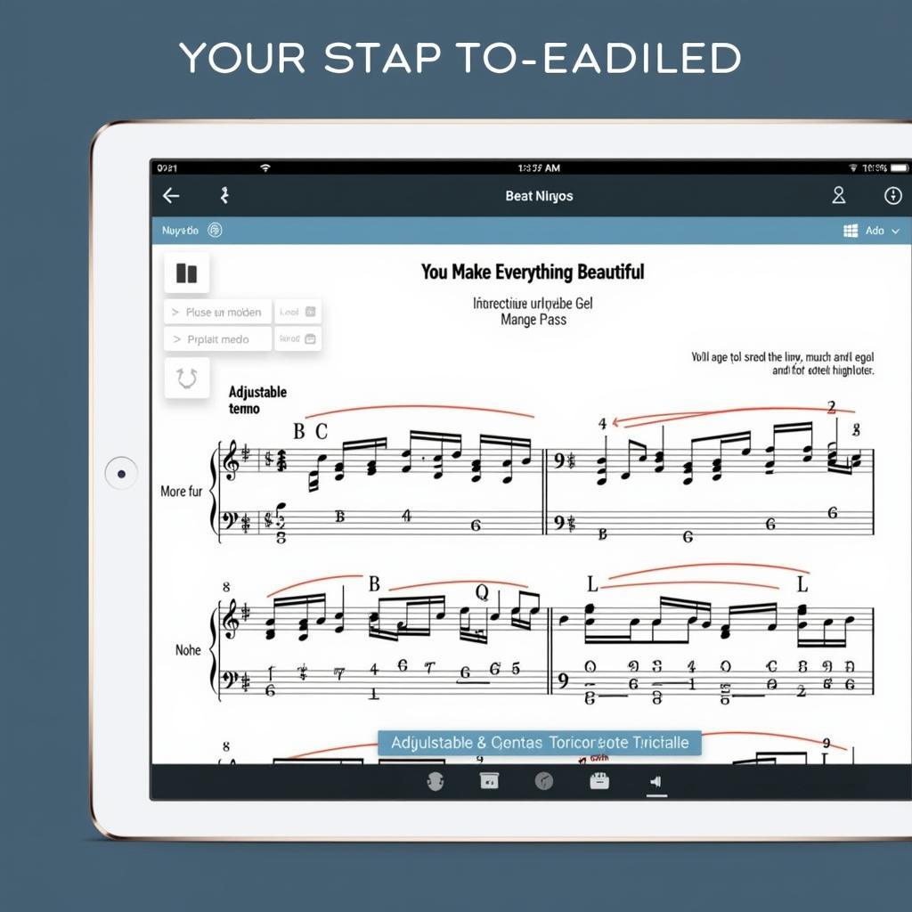 Digital sheet music for "You Make Everything Beautiful" displayed on a tablet