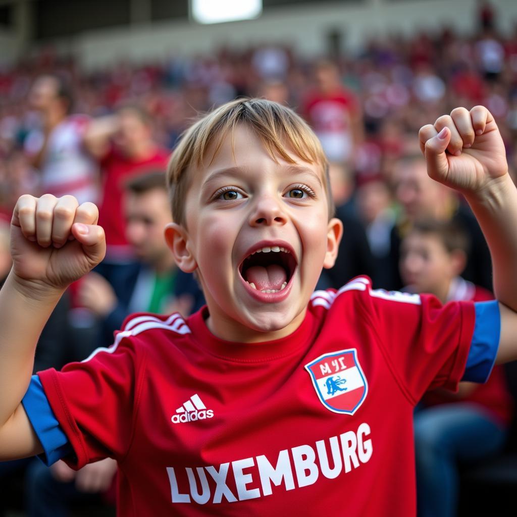 Young Fan Wearing a Luxembourg Jersey