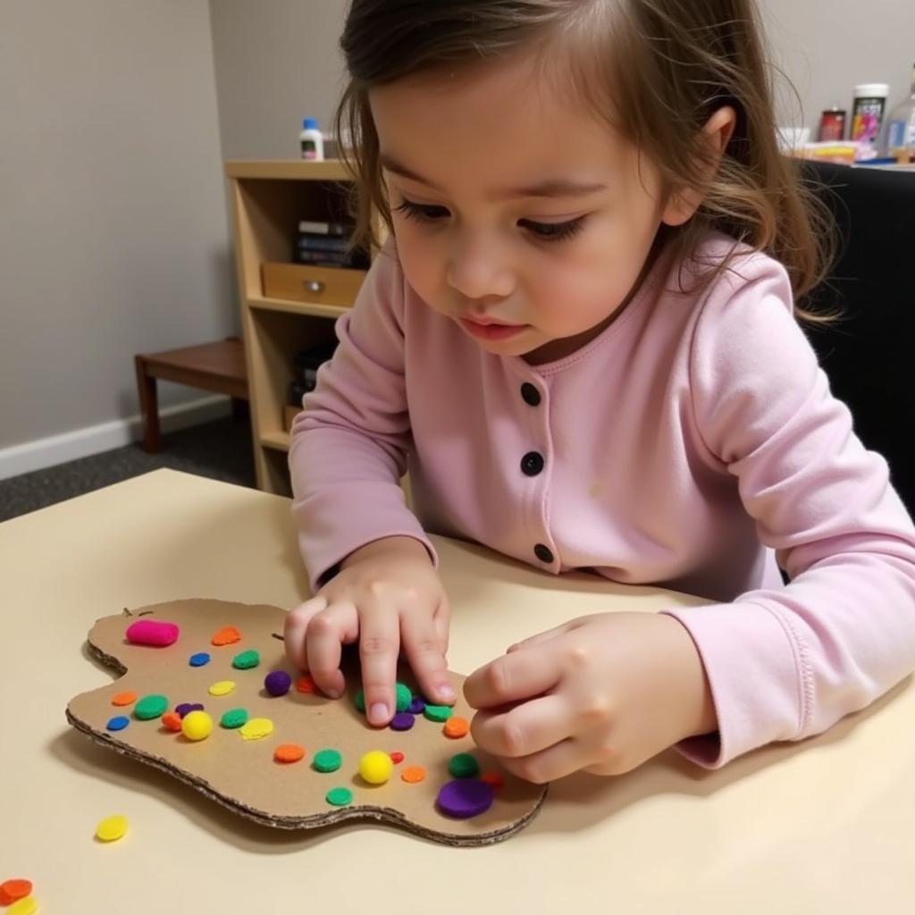 Child crafting a felt pom animal