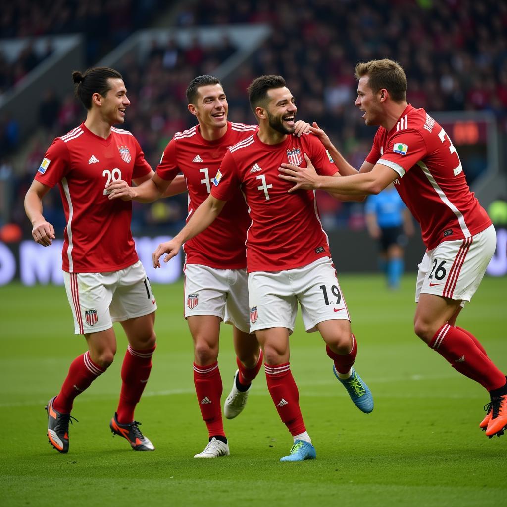 Young Serie A Striker Celebrating a Goal with Teammates