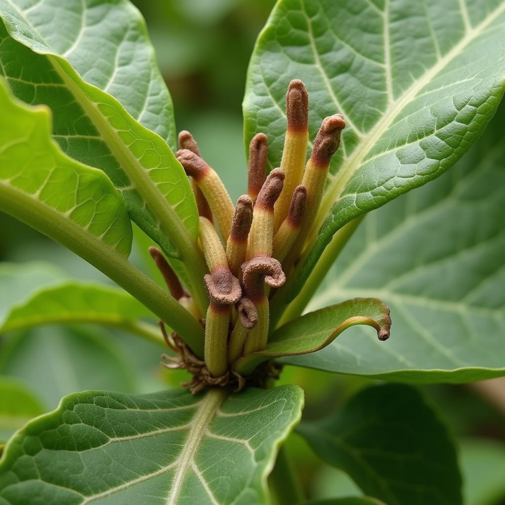 Close-up of a plant infected by zombie flower fungus