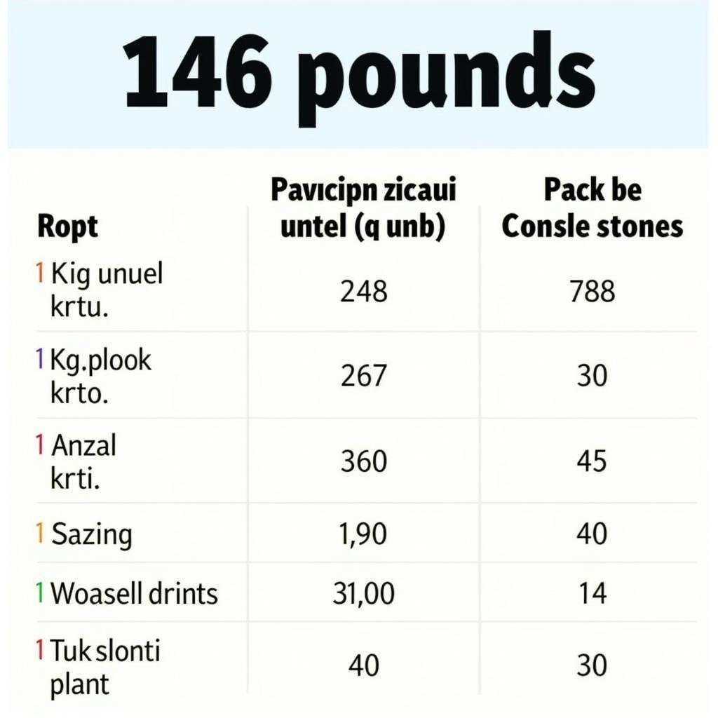 146 Pounds Weight Conversion Chart