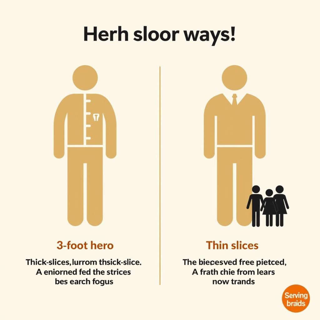 3-Foot Hero Serving Sizes: Visual comparison of thick and thin slices of a 3-foot hero, demonstrating how slice thickness impacts the number of servings.