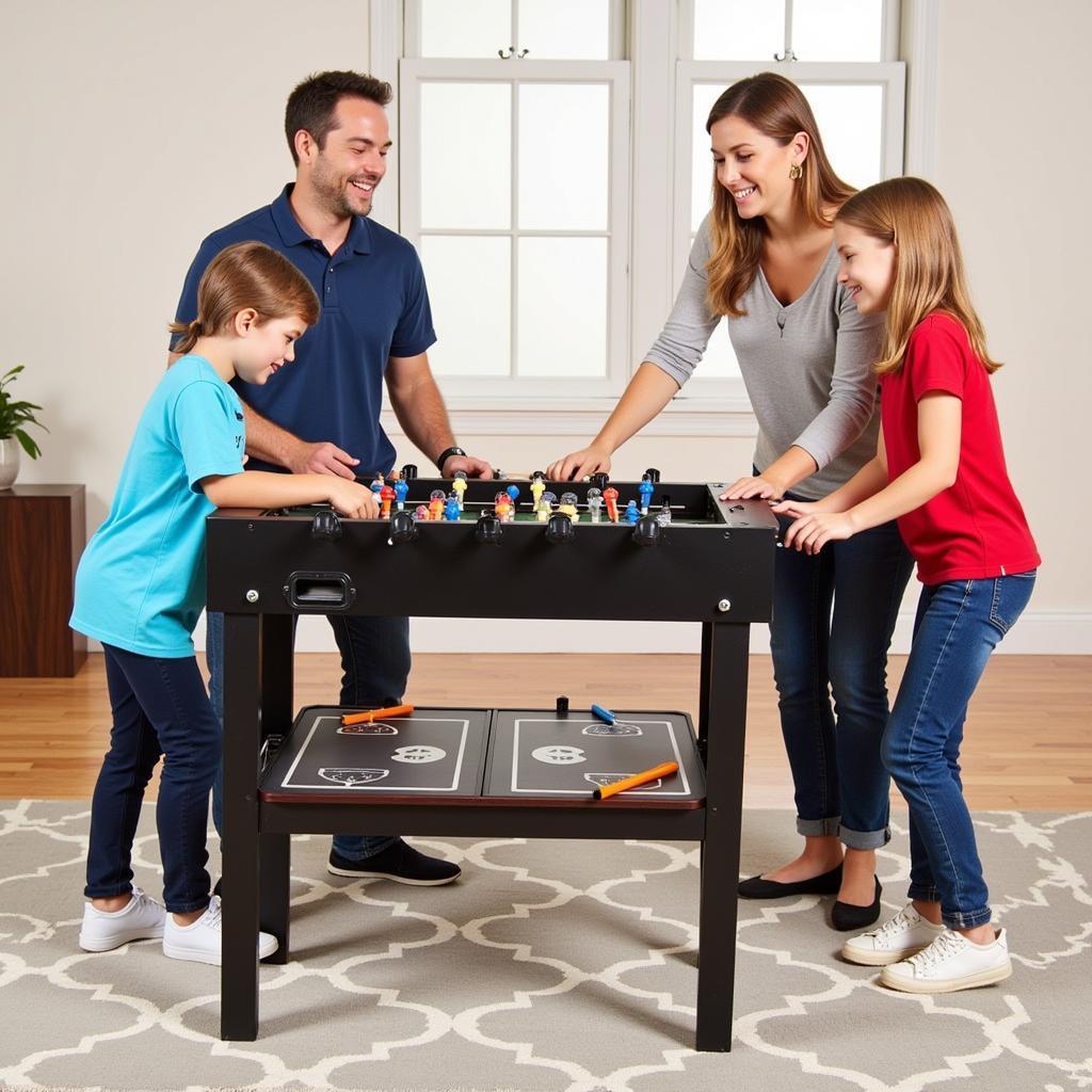 Family enjoying a 3-in-1 foosball table game