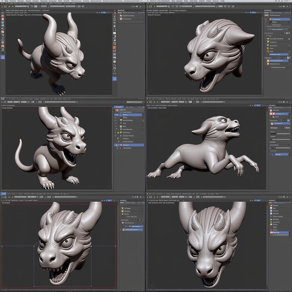 A 3D model of a fantasy creature is being rendered in a software program.