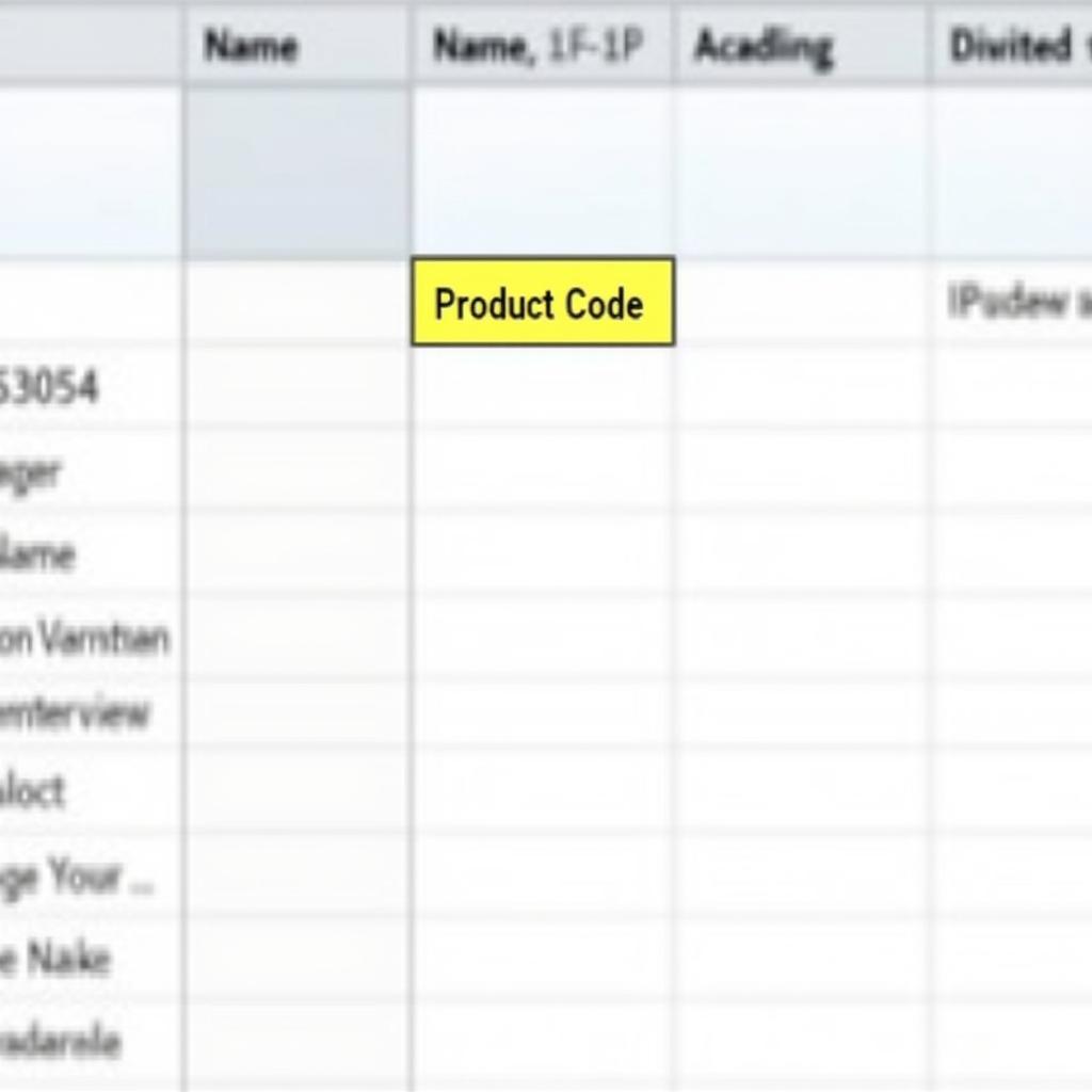 Example of a product code structure within a database