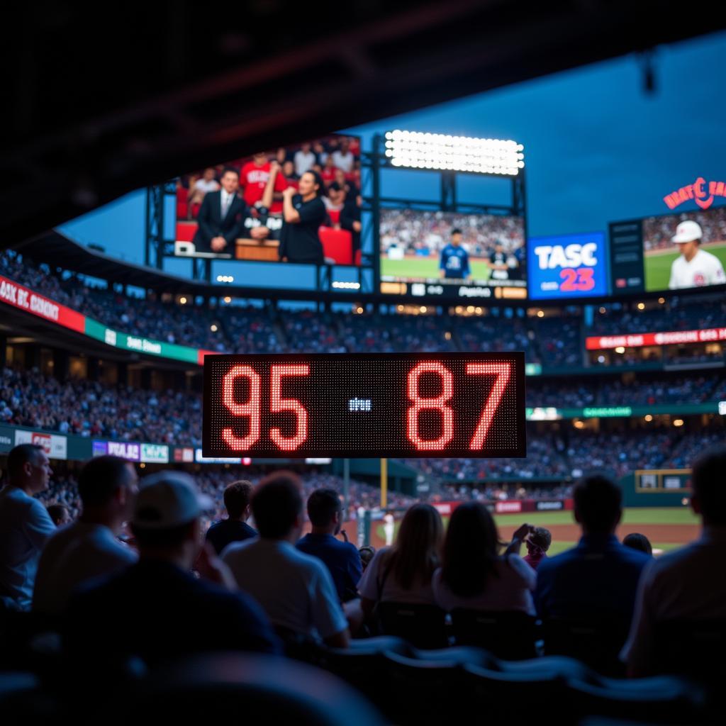 95 87 displayed on a scoreboard