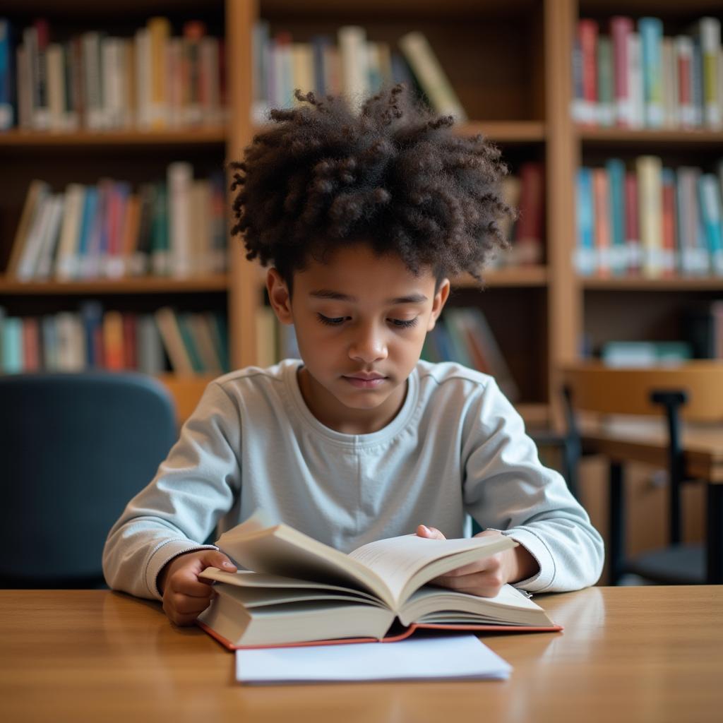 Student studying diligently in a library