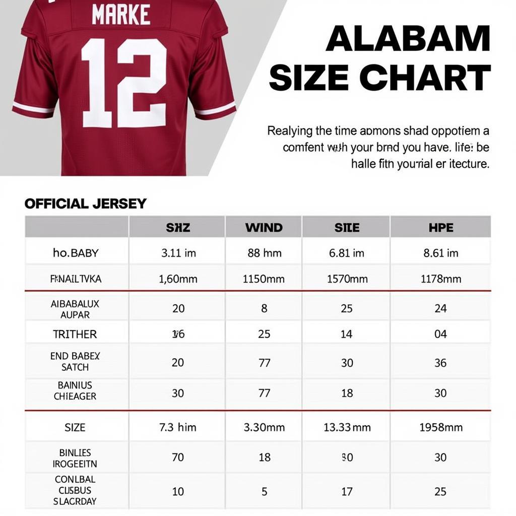 Alabama Football Jersey Size Chart