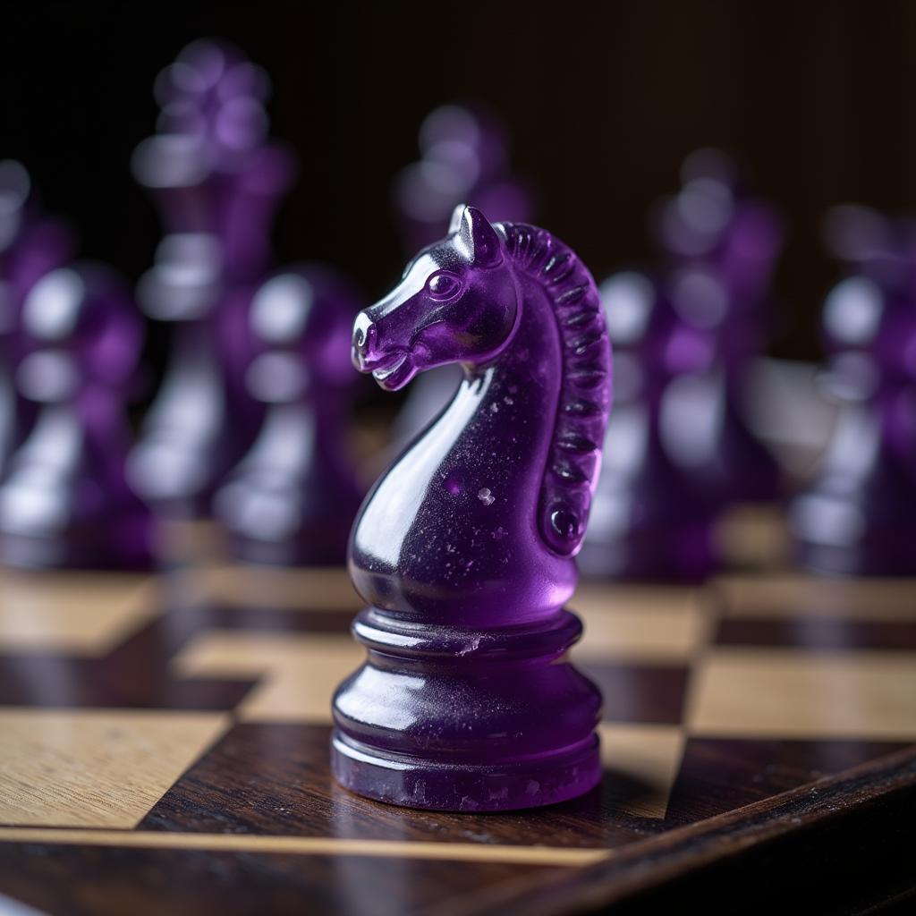 Close-up of an amethyst chess set