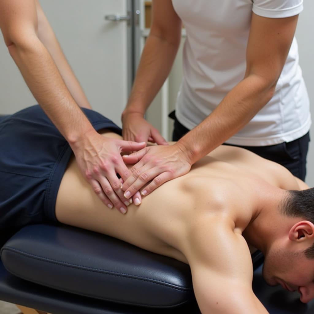 Anma Sports Massage Therapist Applying Techniques to Athlete