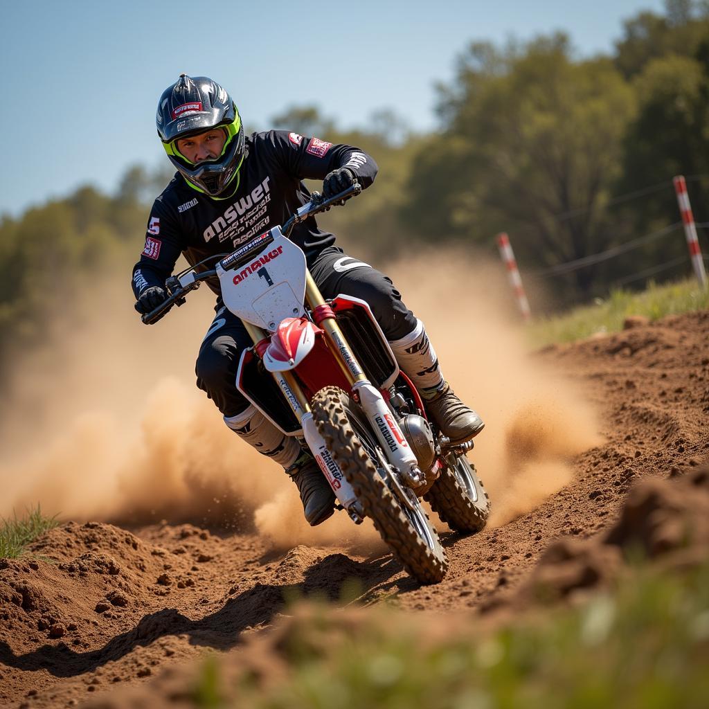 Answer Racing Rider in Action on Motocross Track