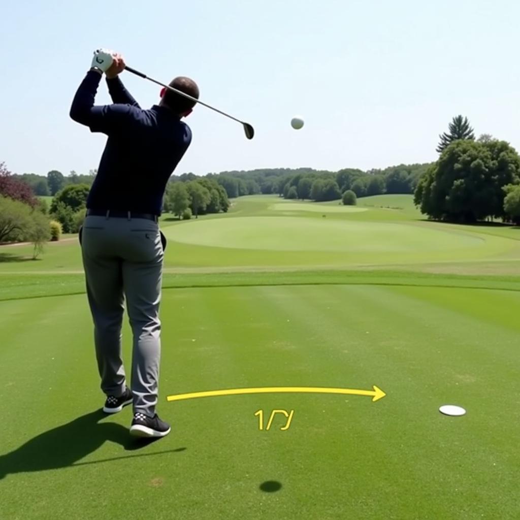 Golfer Executing an Approach Shot with a Wedge to the Green