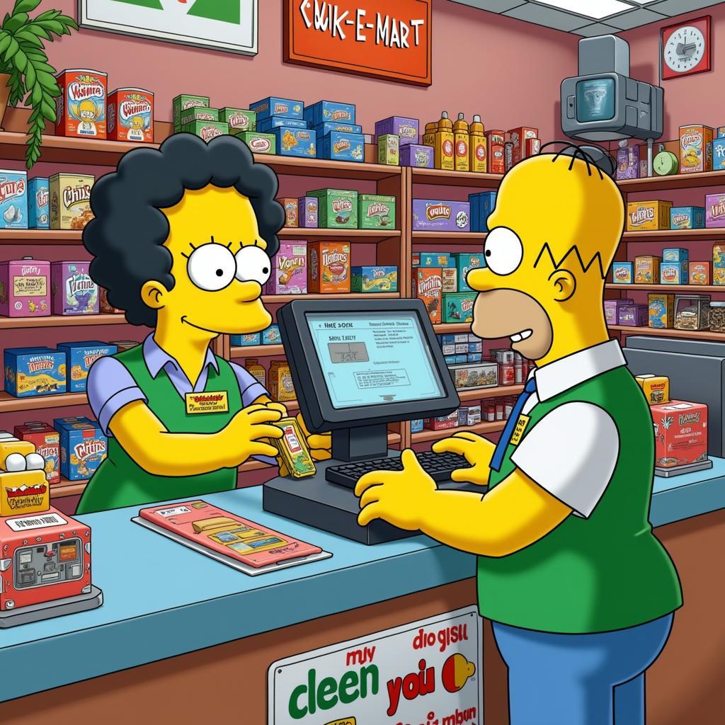 Apu Behind the Kwik-E-Mart Counter