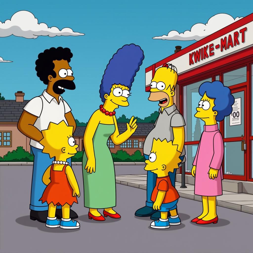 Apu interacting with the Simpson family