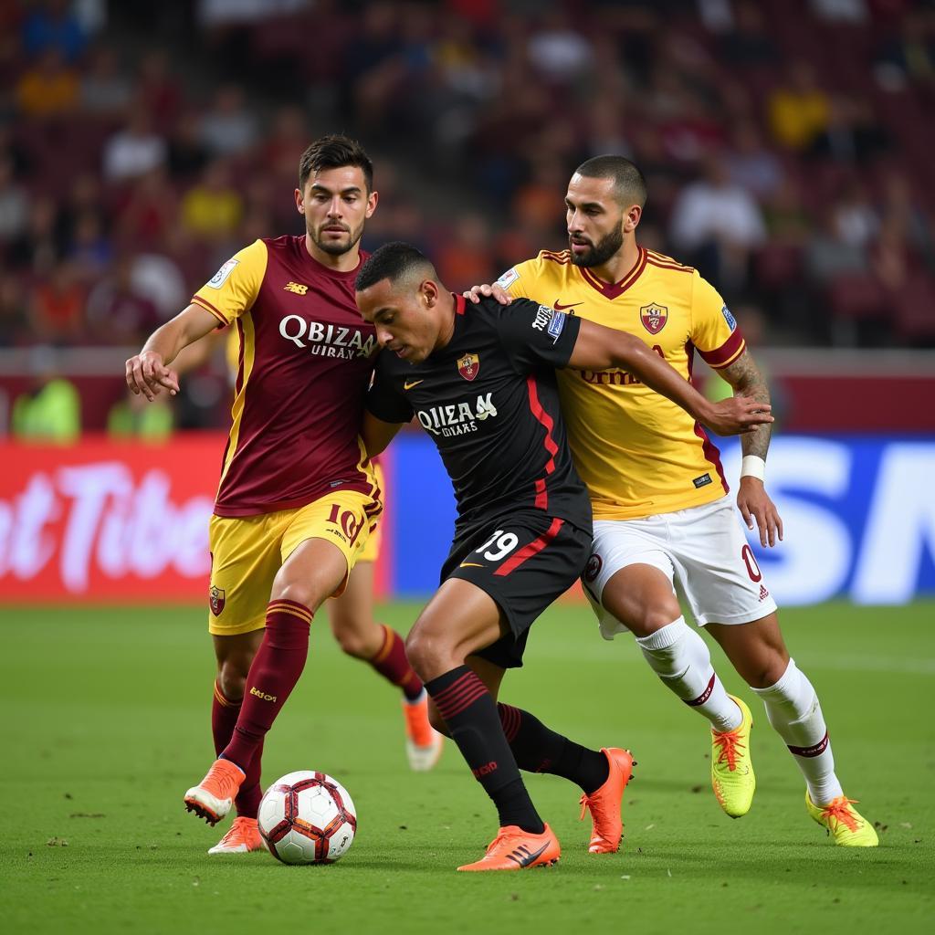 AS Roma defense making a crucial stop against Hellas Verona's attack