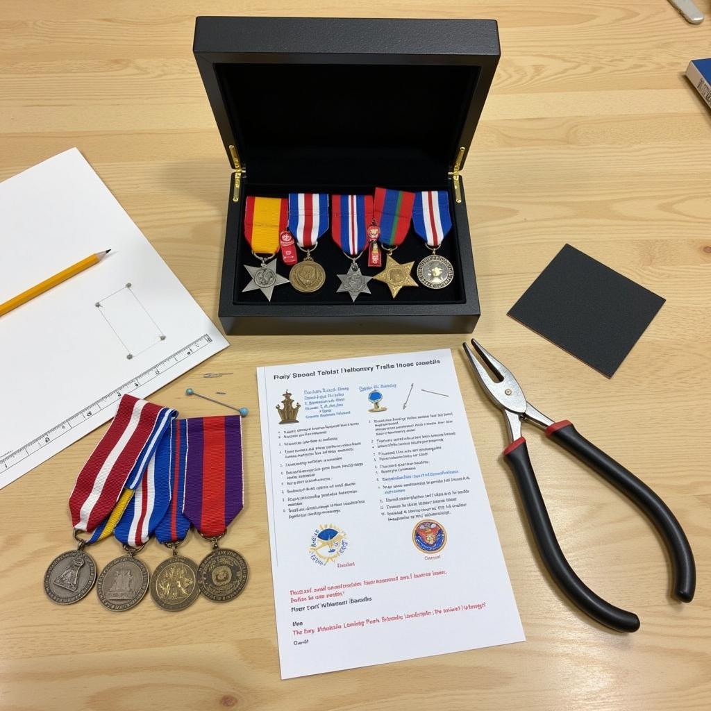 Preparing to Attach Medals to a Shadow Box