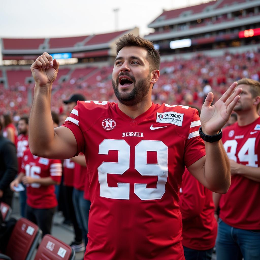 Fan Wearing an Authentic Nebraska Jersey at a Game