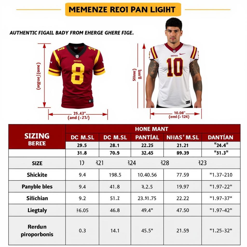 Authentic USC Football Jersey Sizing Chart