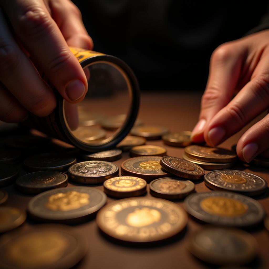 Authenticating Antique Coins with a Magnifying Glass