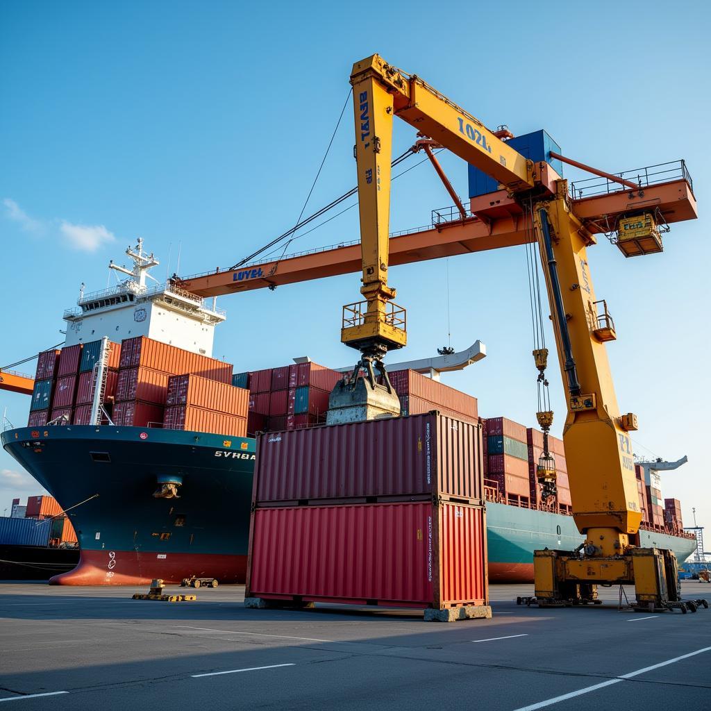 Automated Crane Loading Containers onto Ship