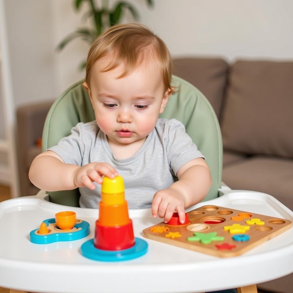 Baby Playing with Educational Toys in High Chair