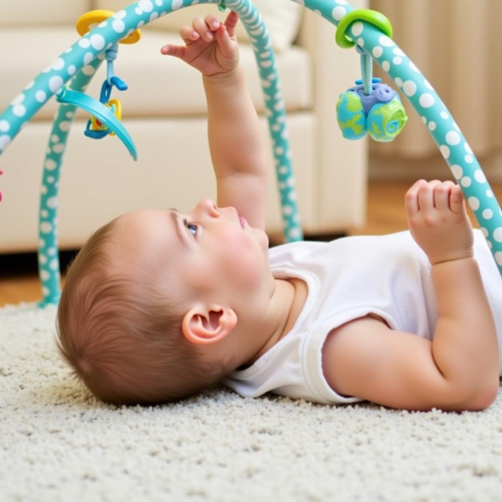 Infant interacting with an activity gym