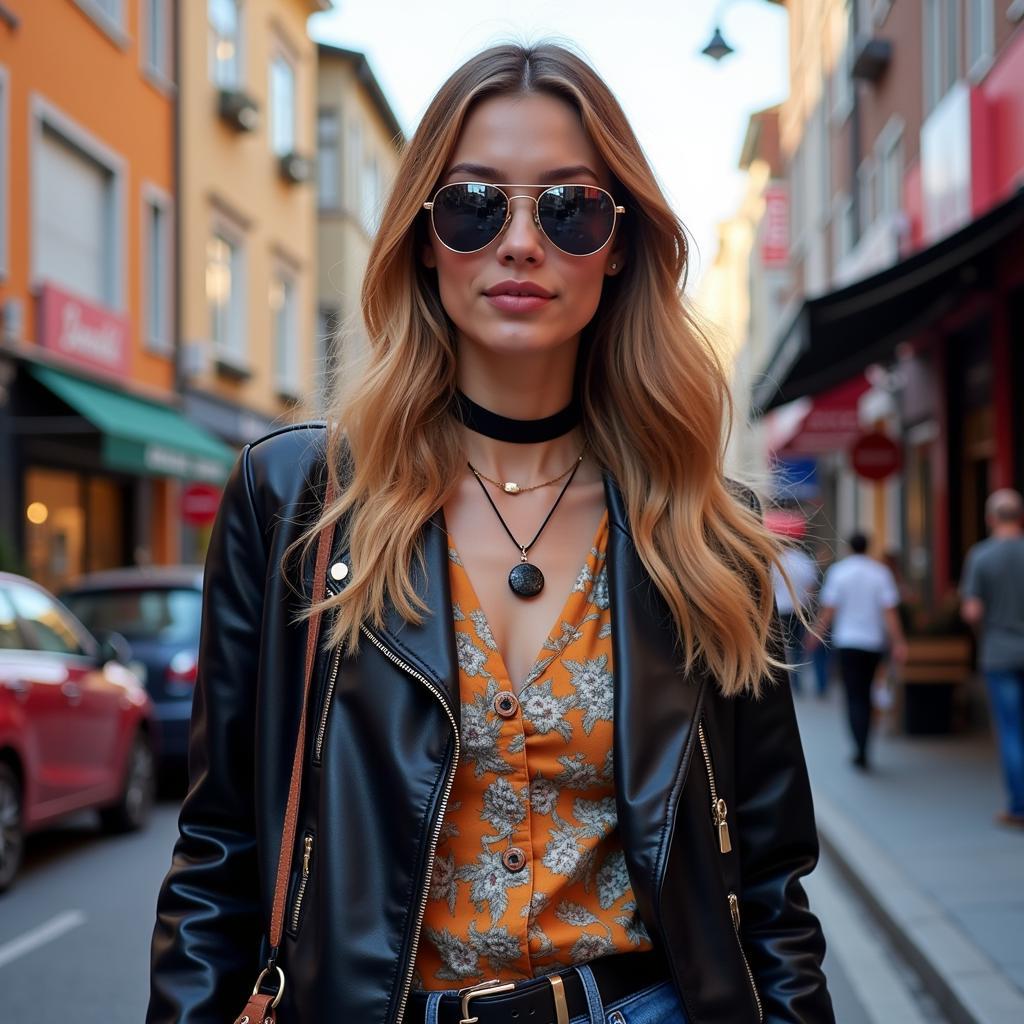 Model showcasing a stylish pair of backwards mirror sunglasses