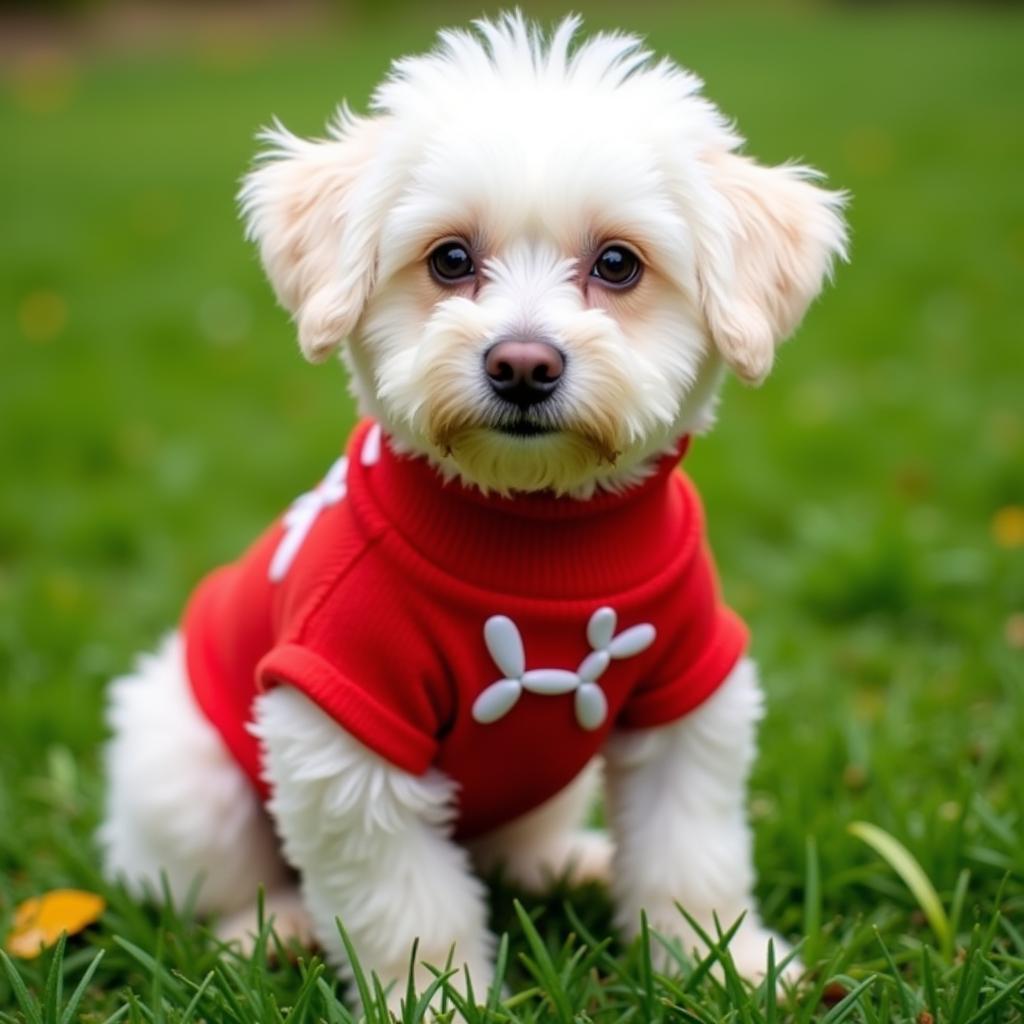 Cute Small Dog Wearing a Balloon Dog Sweater