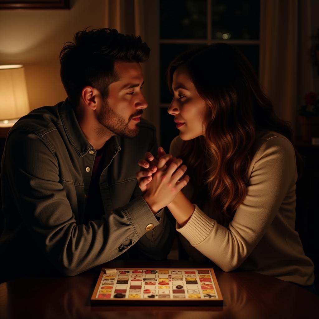 Couple deeply engaged in conversation during a banters game