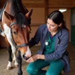 Veterinarian Examining a Horse in a Barn