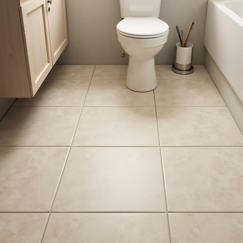 Beige rounded edge tiles used for a bathroom floor