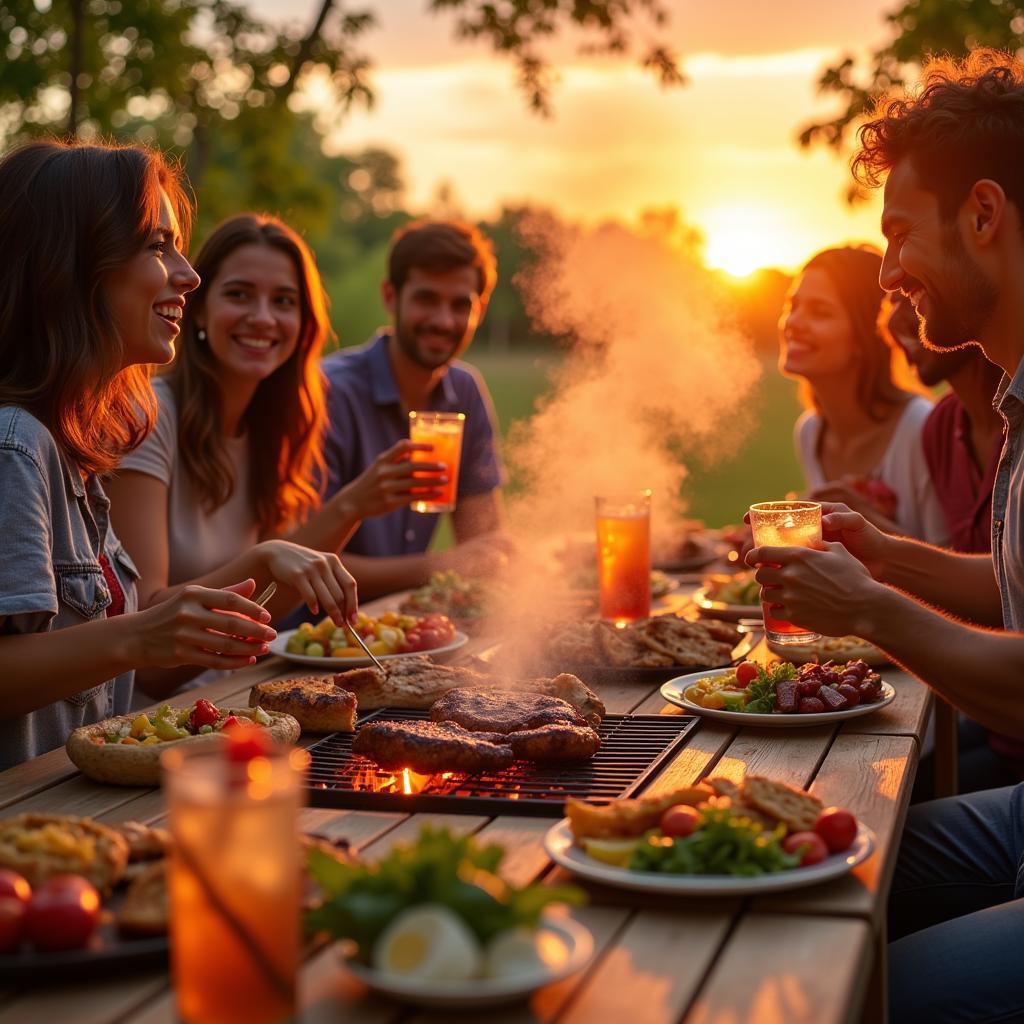 Friends and Family Enjoying a Barbeque Party