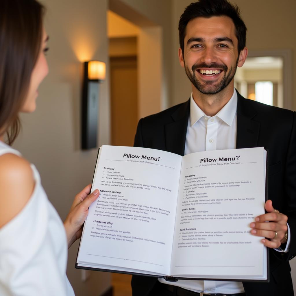 Bed butler presenting a pillow menu