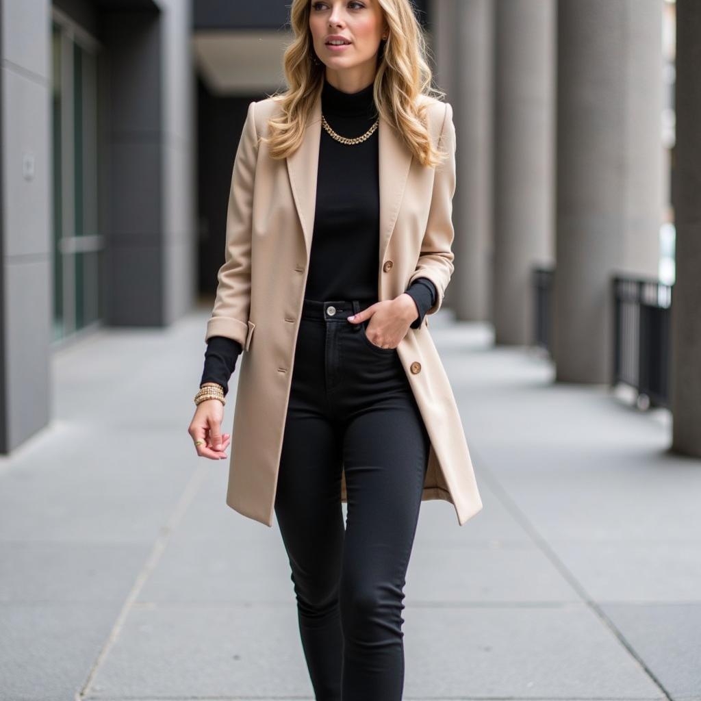 Beige Blazer with Black Pants Outfit Inspiration