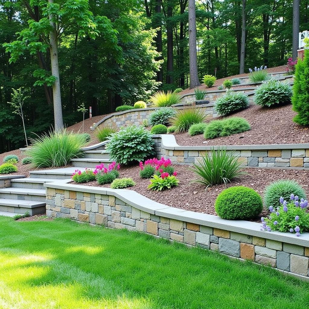 Belgard Poland Retaining Wall in a Landscaped Garden