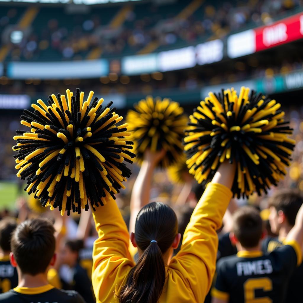 Black and Yellow Pom Poms Held by Sports Fans