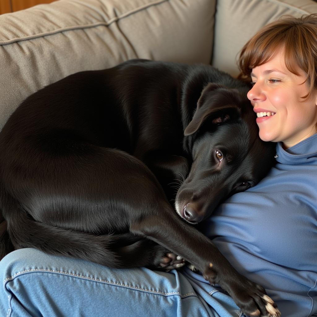 Black Basenji Mix Cuddling with Owner