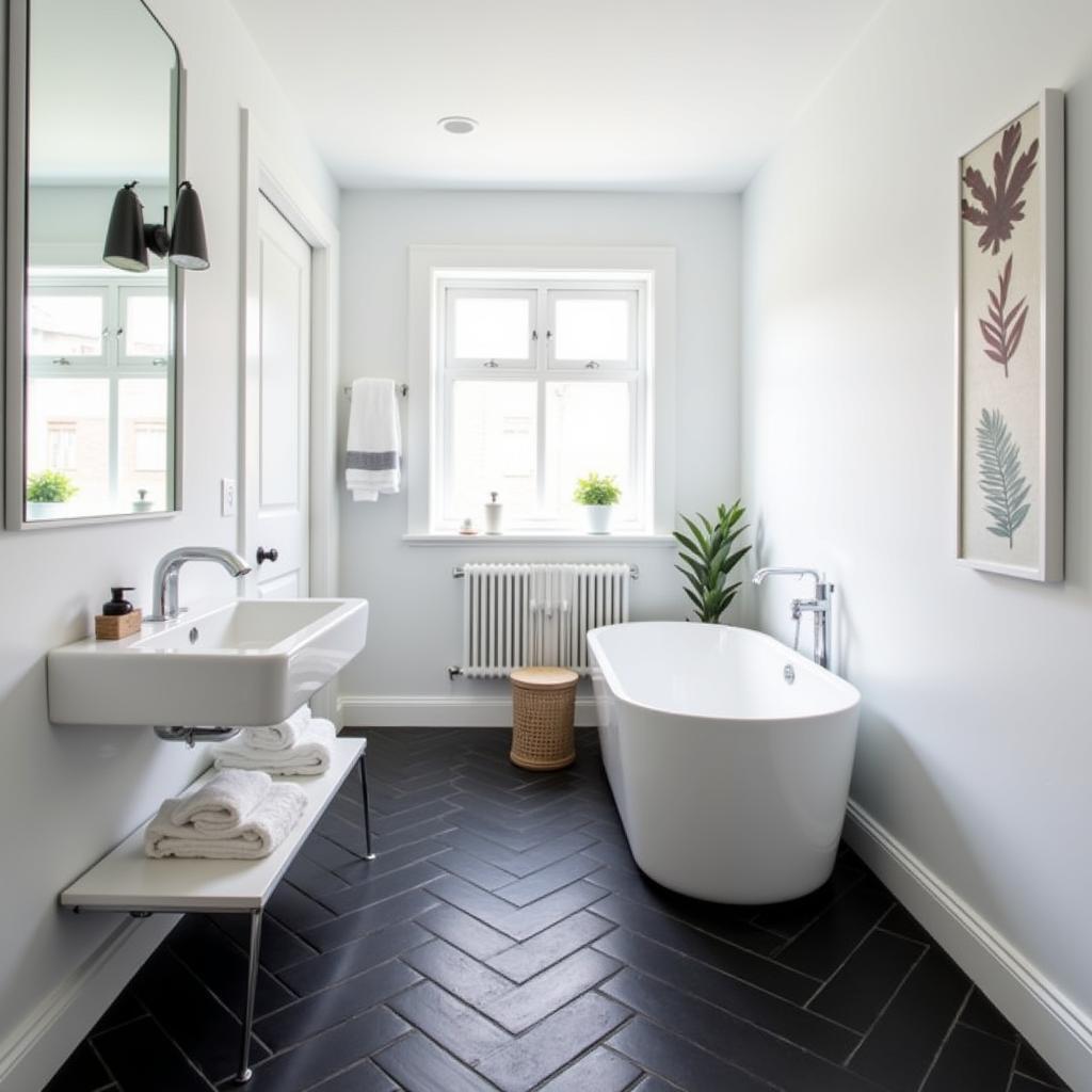 Black Herringbone Tile in a Modern Bathroom