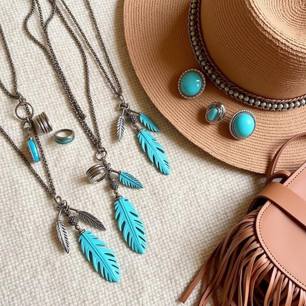 Close-up of various boho accessories