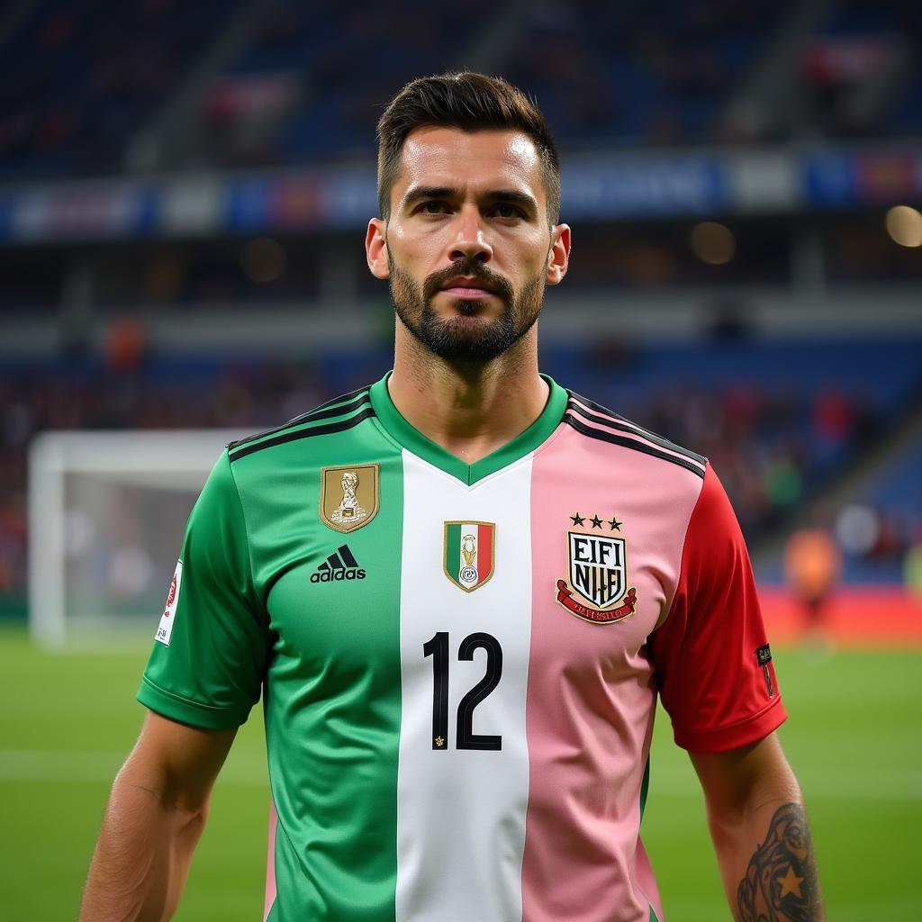 Buffon representing Italy in the national team jersey