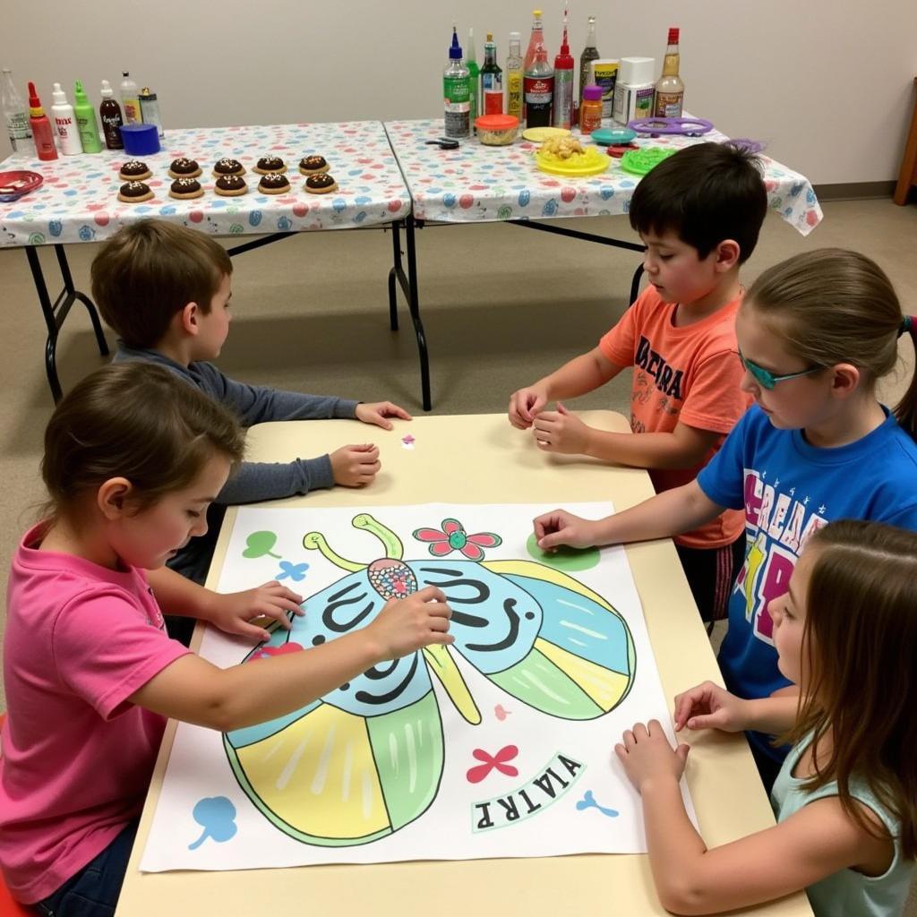 Children participating in bug-themed party activities