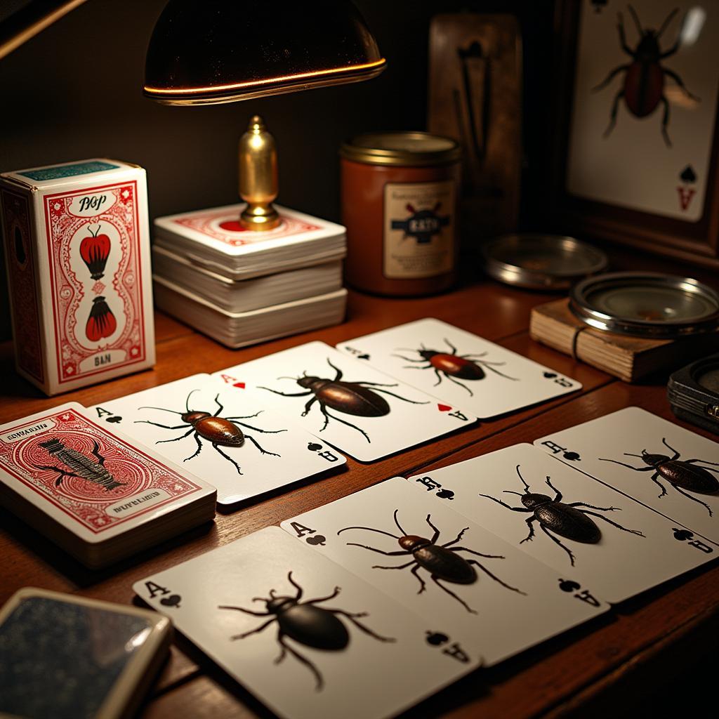 A collector showcasing their curated collection of bug playing cards.