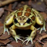 Close-up of a bullseye frog showing its distinctive markings