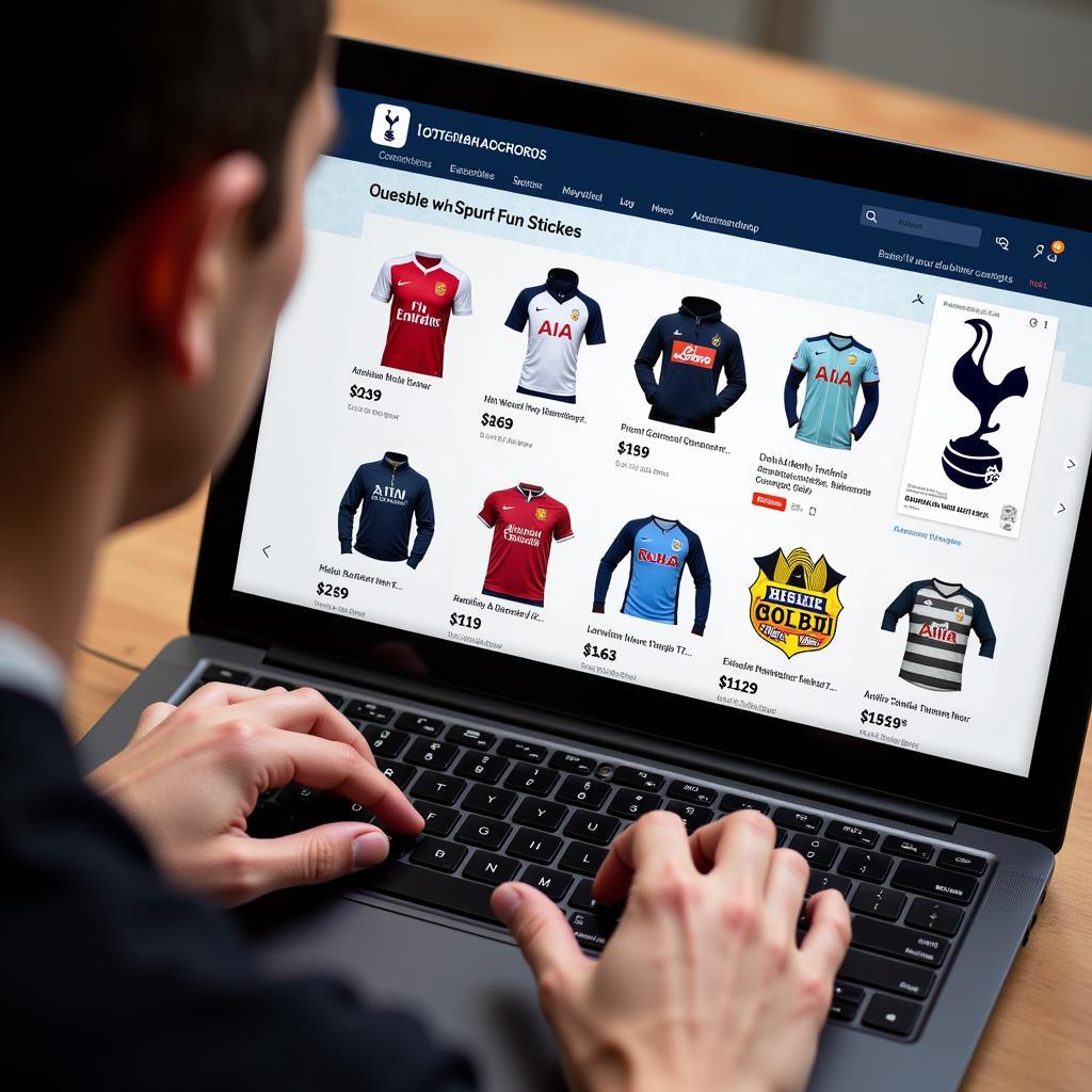 A person browsing Tottenham Hotspur stickers for sale on an online marketplace